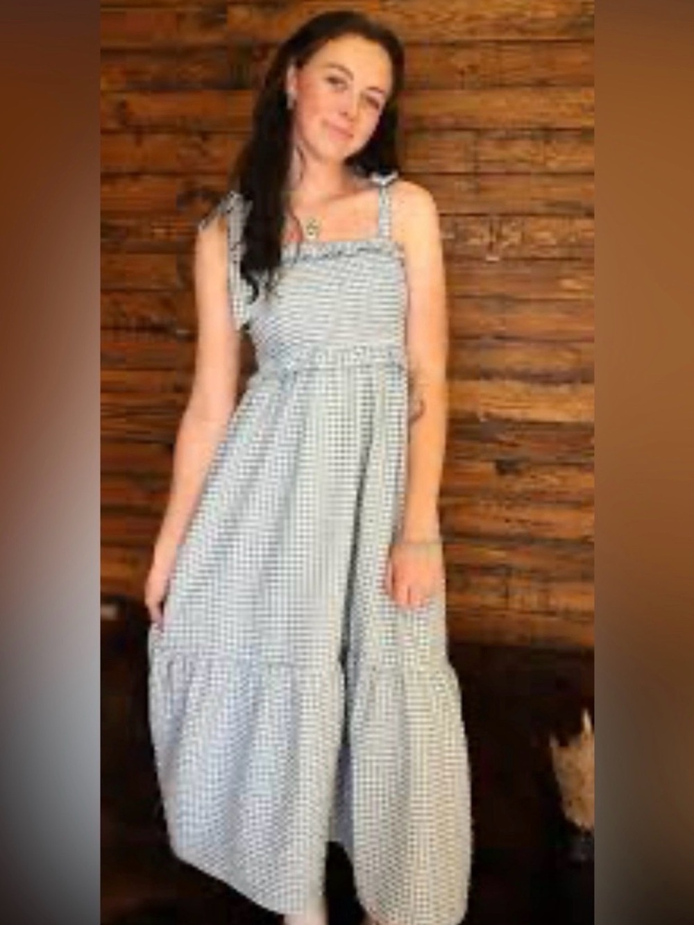 Be You Gingham Tiered Flowy Maxi Dress | White & Blue | Size Medium